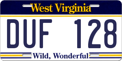 WV license plate DUF128