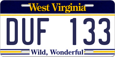 WV license plate DUF133