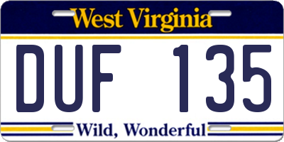 WV license plate DUF135