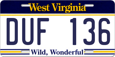 WV license plate DUF136
