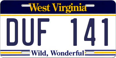 WV license plate DUF141