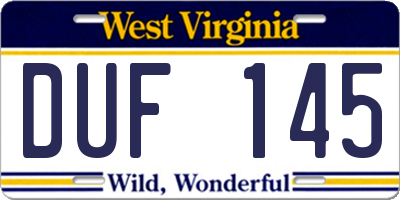 WV license plate DUF145