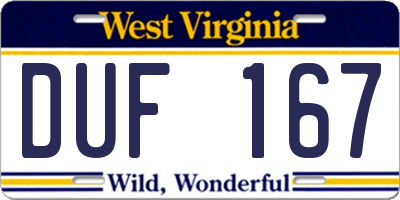 WV license plate DUF167