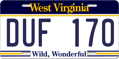 WV license plate DUF170