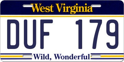 WV license plate DUF179