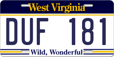 WV license plate DUF181