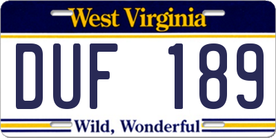 WV license plate DUF189