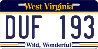 WV license plate DUF193