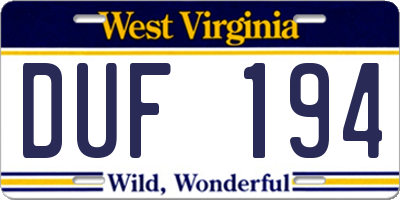 WV license plate DUF194