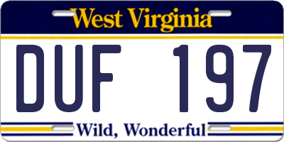 WV license plate DUF197