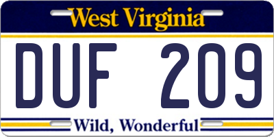 WV license plate DUF209