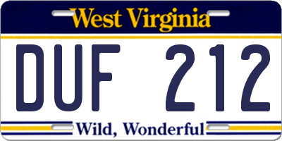 WV license plate DUF212