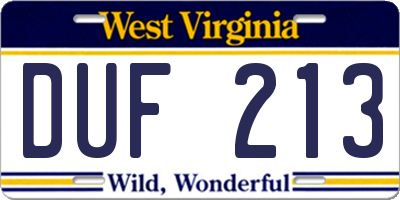WV license plate DUF213