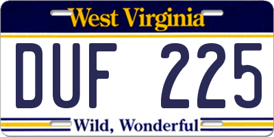 WV license plate DUF225