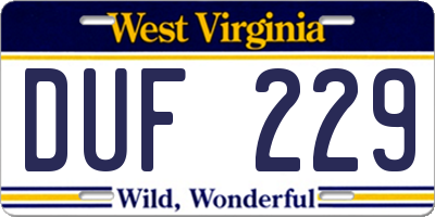WV license plate DUF229