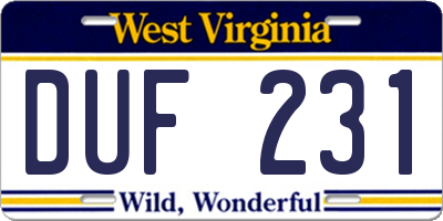 WV license plate DUF231