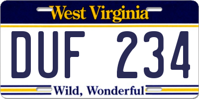 WV license plate DUF234