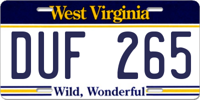 WV license plate DUF265