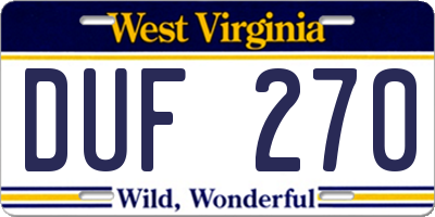 WV license plate DUF270
