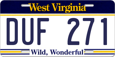 WV license plate DUF271