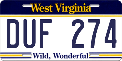 WV license plate DUF274