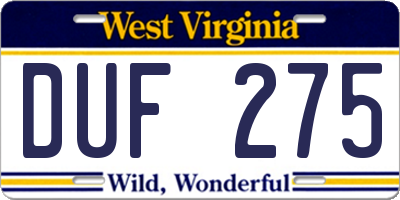 WV license plate DUF275