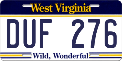 WV license plate DUF276