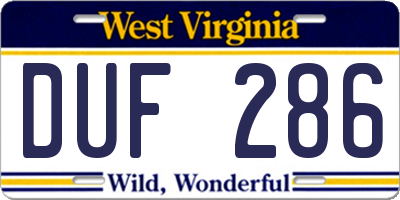 WV license plate DUF286