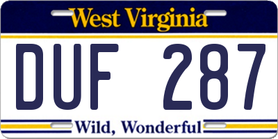 WV license plate DUF287