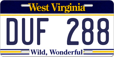 WV license plate DUF288
