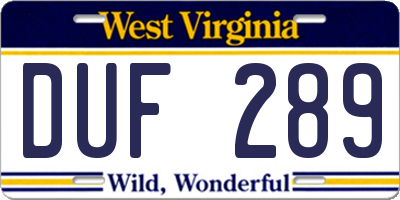 WV license plate DUF289