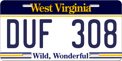 WV license plate DUF308