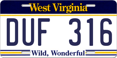 WV license plate DUF316