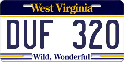 WV license plate DUF320