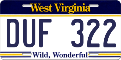 WV license plate DUF322