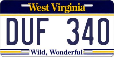 WV license plate DUF340