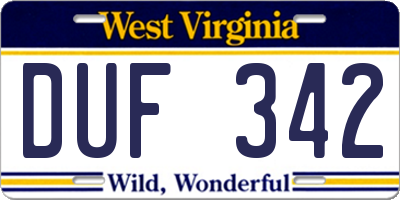 WV license plate DUF342