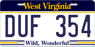 WV license plate DUF354