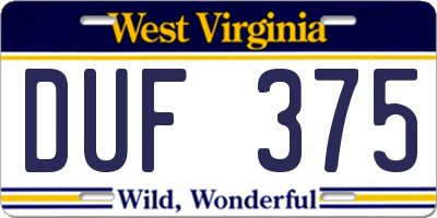 WV license plate DUF375