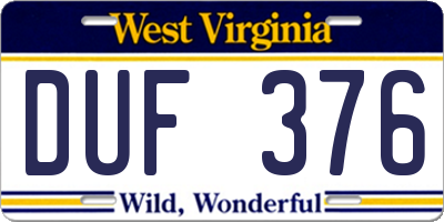 WV license plate DUF376