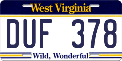 WV license plate DUF378