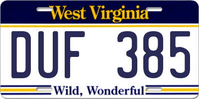 WV license plate DUF385