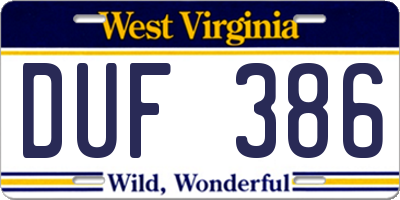 WV license plate DUF386