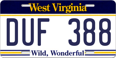 WV license plate DUF388