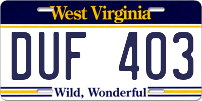 WV license plate DUF403