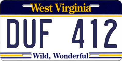 WV license plate DUF412
