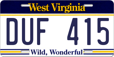 WV license plate DUF415