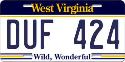 WV license plate DUF424