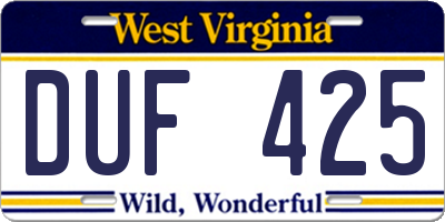 WV license plate DUF425