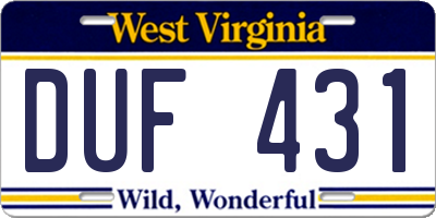 WV license plate DUF431